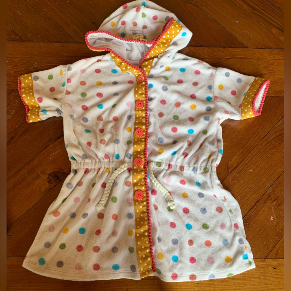 Matilda Jane White Polka Dot Hooded Kids Swim Coverup with Multicolor Dots